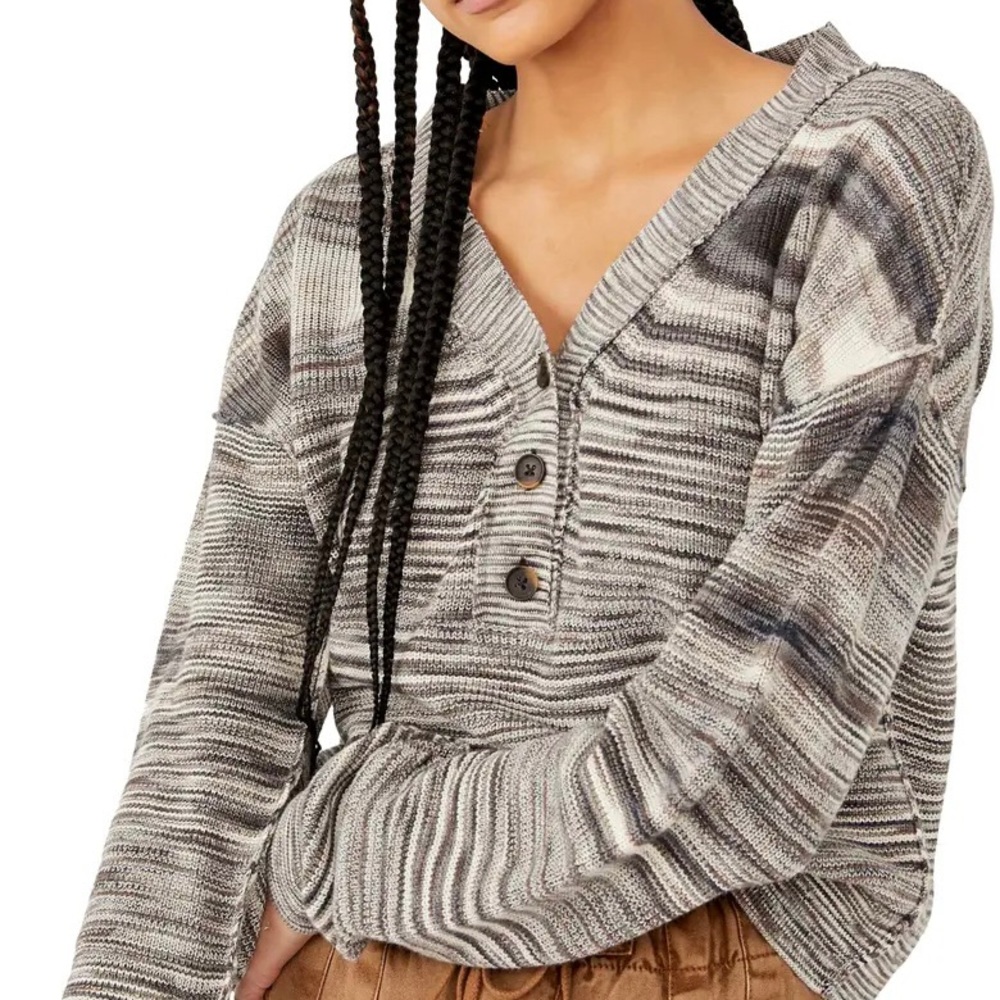 NWOT Mercury Henley Sweater by Free People in “Black Pearl Combo”